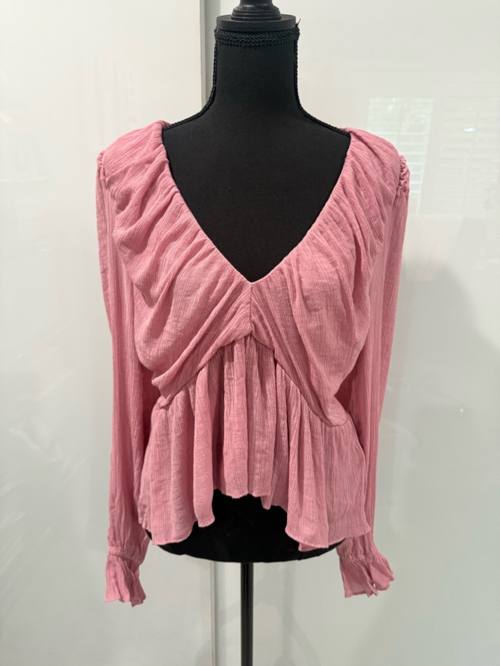 Free People Dusty Rose V-Neck Gathered Peasant Blouse